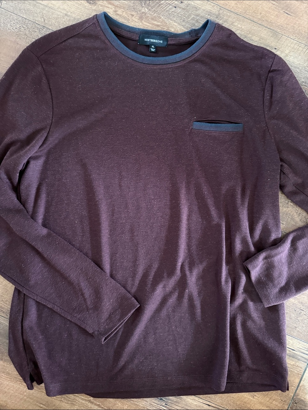 Long-Sleeve Crewneck Shirt — Burgundy with Navy Trim